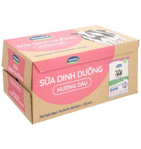 Thùng Vinamilk Sữa A&D3 Có Đường,dâu 48 Bịch X 220 Ml