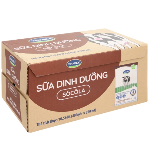 Thùng Vinamilk Sữa A&D3 Không Đường,socola 48 Bịch X 220 Ml